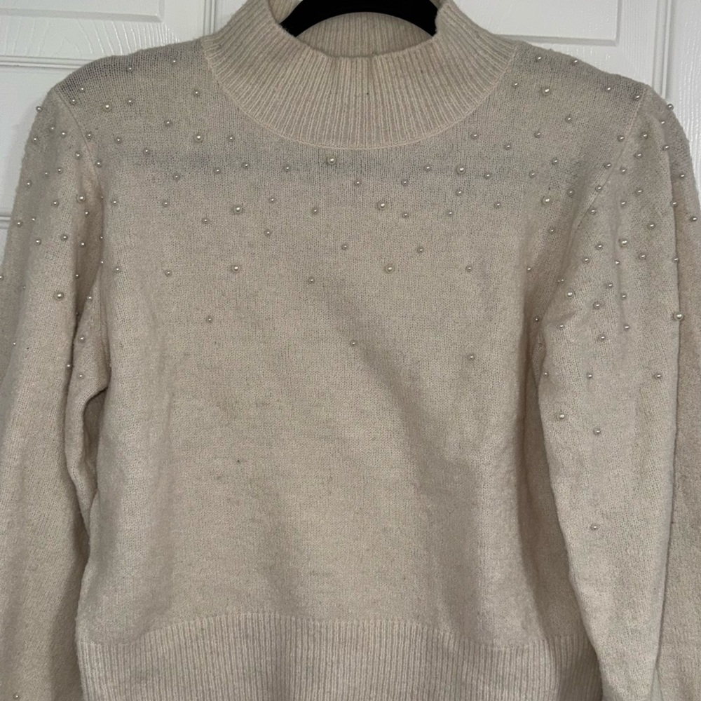 Forever New Cream Turtleneck Sweater with Pearl Details